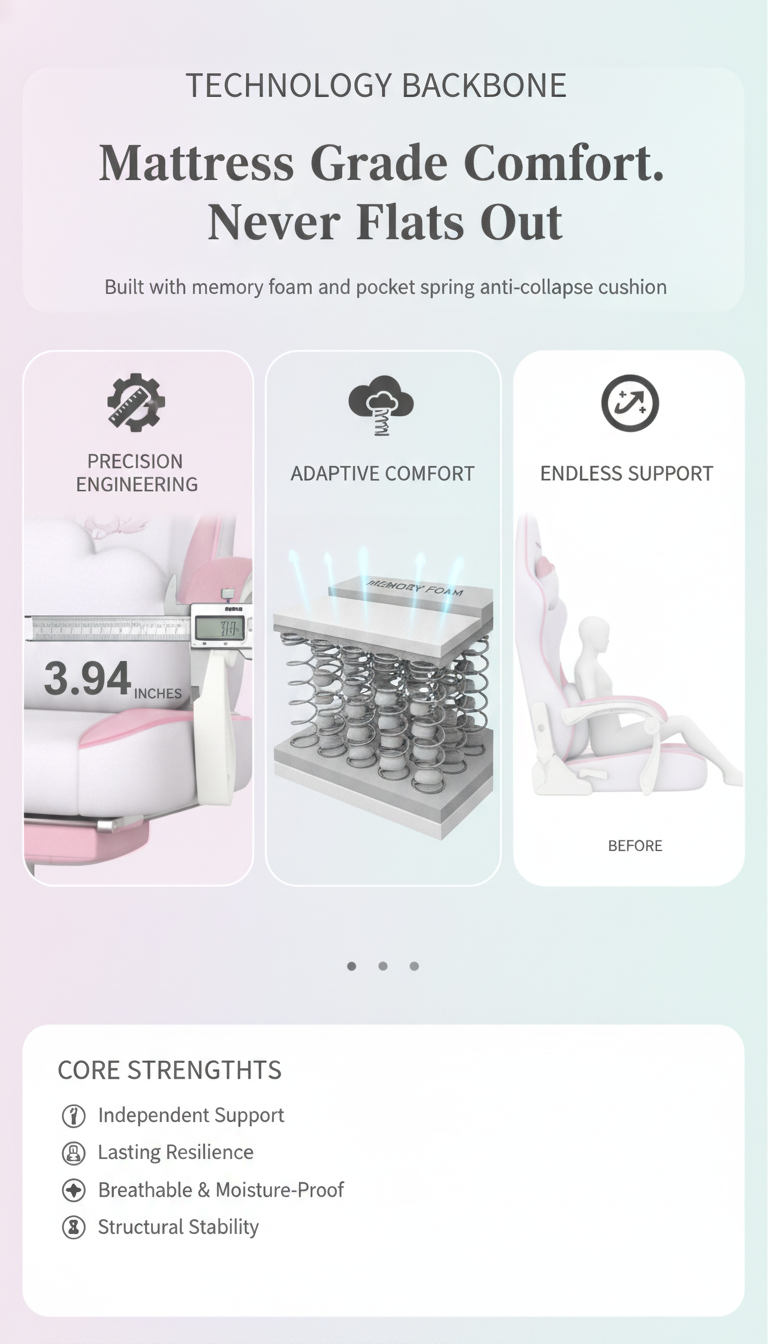 Süße Damen-Gaming-Stuhl, Kawaii-Gamer-Sitz, ergonomischer Bürostuhl, Liege, Leder, Tasche, Federkissen, Massage, Lendenkissen, Katzenohren, Fußstütze, 350 Pfund, Drehsessel, PC, Esports, Mädchen, Streamer, Geschenk Hoffree