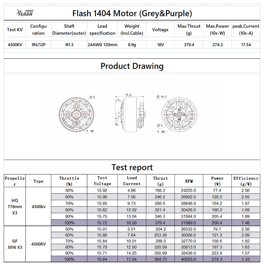 FlyFishRC Flash 1404 4500KV 3-4S Unibell Brushless Motor 1.5mm Shaft for RC Drone FPV Racing