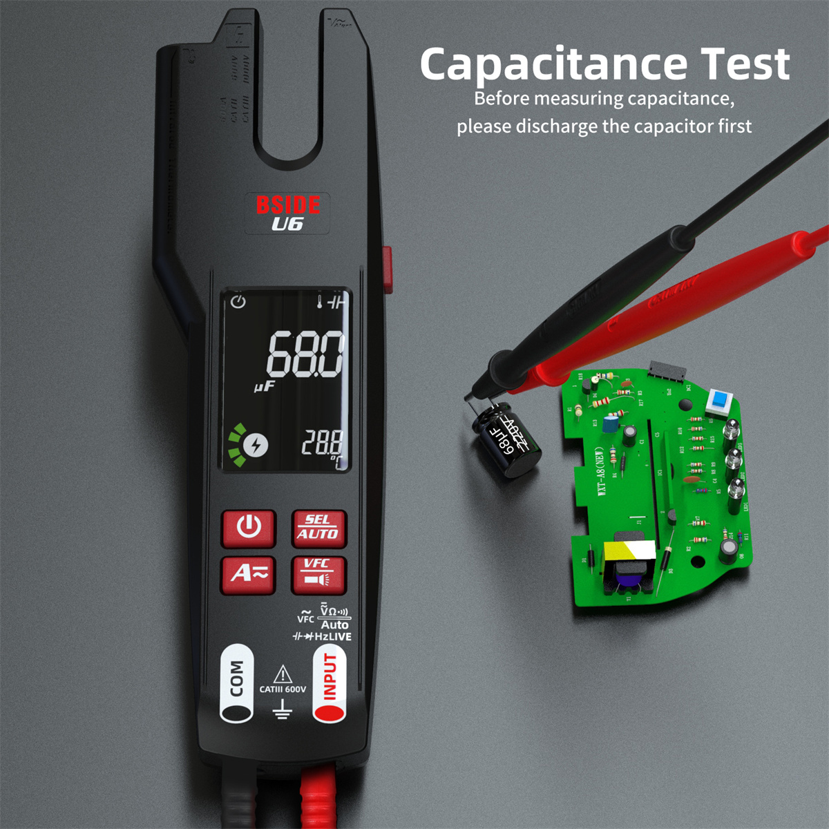 BSIDE U6 Digital Clamp Fork Multimeter AC/DC Voltage Current Tester with Infrared Temperature Measurement & Safety Features