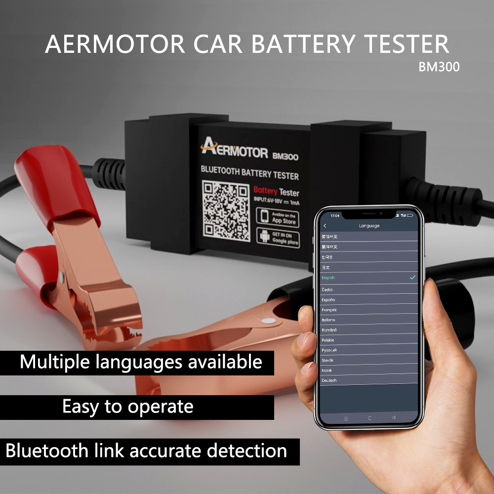 BM300  AERMOTOR 12V Car Battery Tester bluetooth  Android & iOS  Car Battery Detector Monitor The Car