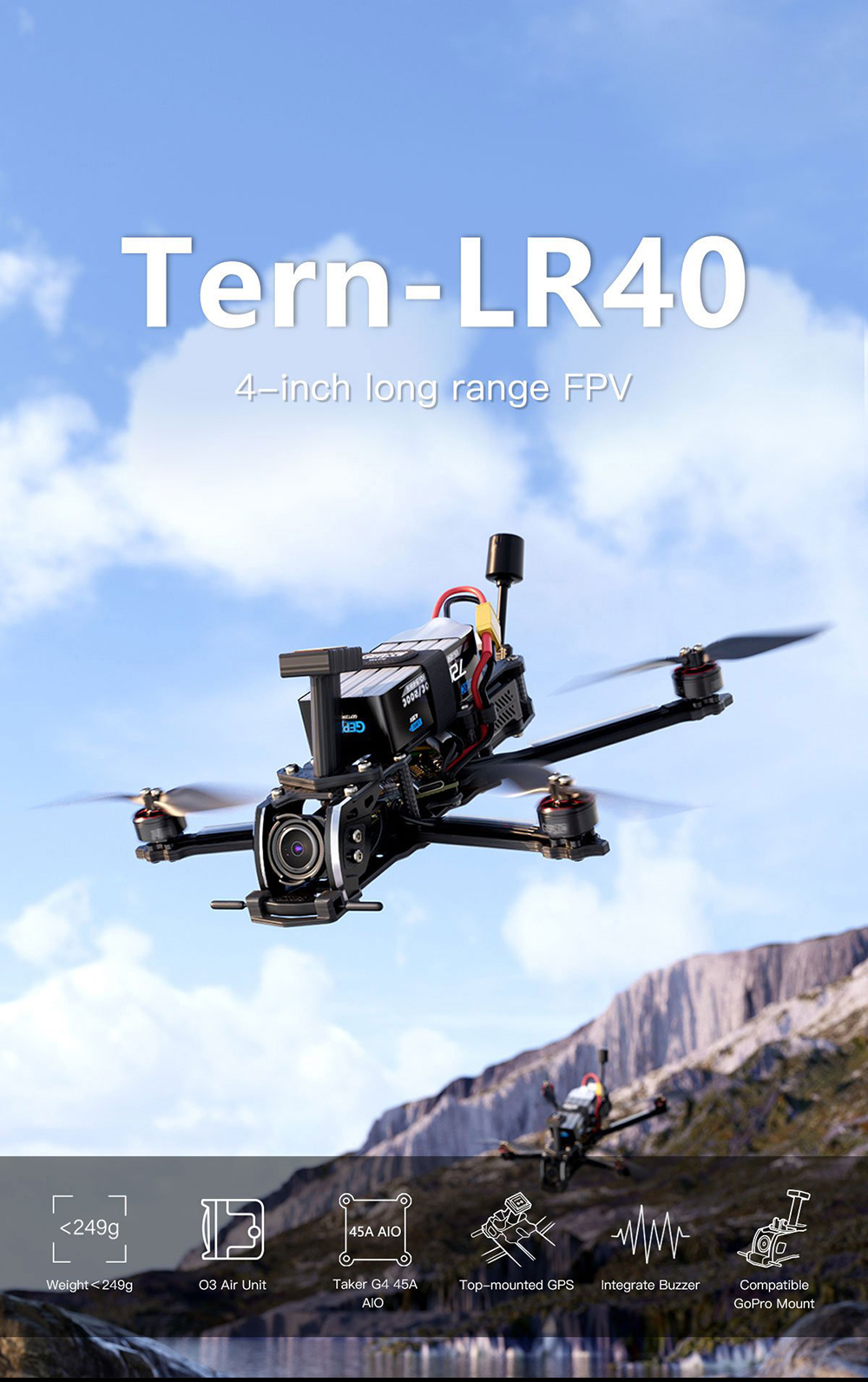 GEPRC Tern LR40 Analog 4 Inch 4S Long Range FPV Racing Drone PNP BNF with Taker G4 45A AIO 1W VTX Caddx Ratel2