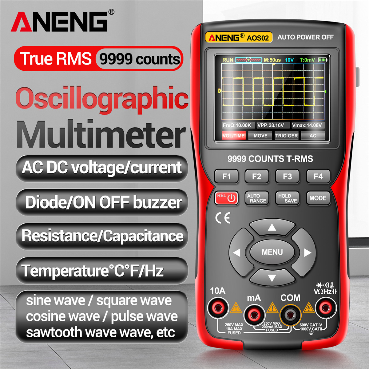 ANENG AOS02 9999 Counts Digital Professional Oscilloscope Multimeter 48M/S 10MHZ PC Waveform Data Storage True RMS Tranistor