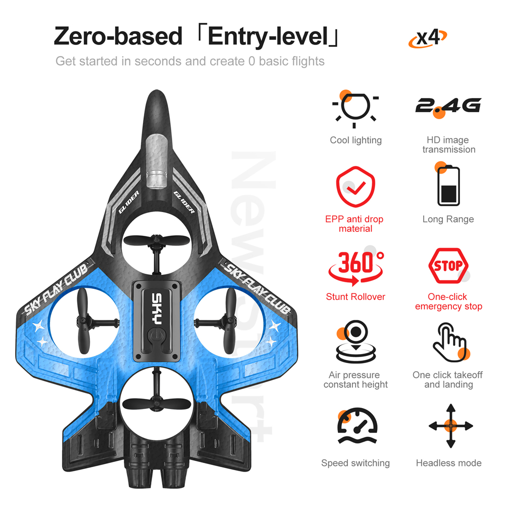 YLR/C S83 2.4G EPP Glider Altitude Hold Mode 360° Roll 4 Motors 4CH LED RC Drone Airplane Quadcopter Stunt Fighter RTF