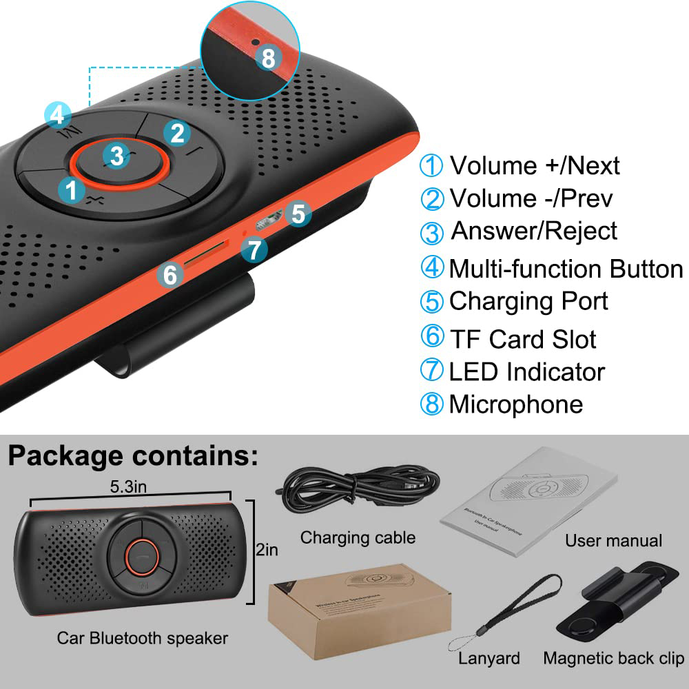 Bluetoothスピーカー 車用Bluetoothスピーカー 携帯電話用ポータブルBluetoothハンズフリー