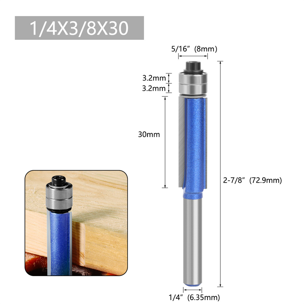 Silver Blue Double Bearing Router Bit Trimming Knife Woodworking Milling Tools  Double-edged Trimming Machine Blade