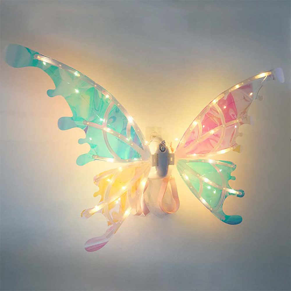 DIY Assembly Elf Electrical Butterfly Wings Electrical Moving Fairy Wings Butterfly Wings for Girl Glowing Shiny Transparent Princess Wings for Birthday, Wedding and Christmas Dress Up