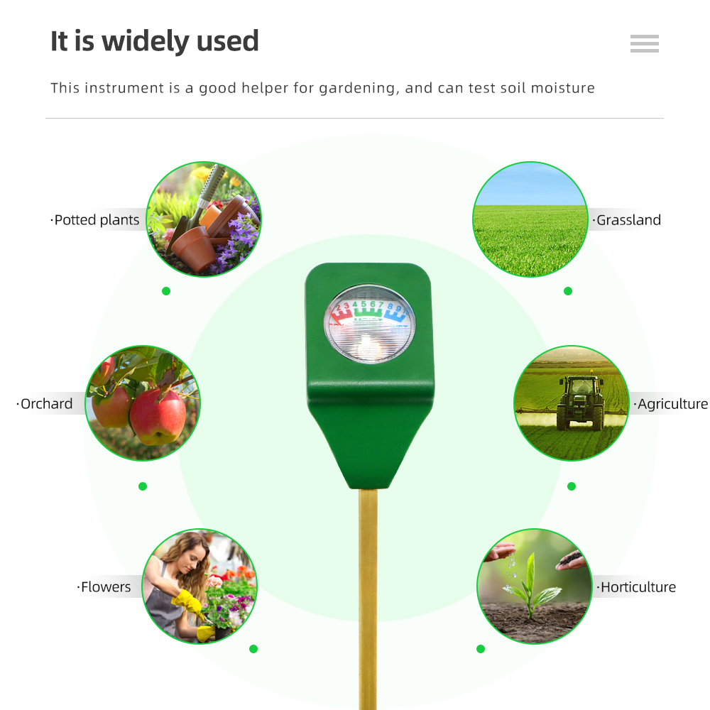 Soil Sensor Mini Hygrometer Moist Moisture Meter Test Water Hydrometer Humidity Detector With Metal Probe Garden Plant Flower Tools Light PH for Lawn Farm