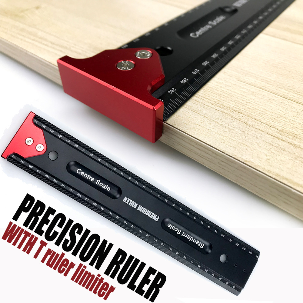300/600/900mm Aluminum Alloy Marking Ruler Woodworking Scriber Square Multi-function Measuring Ruler