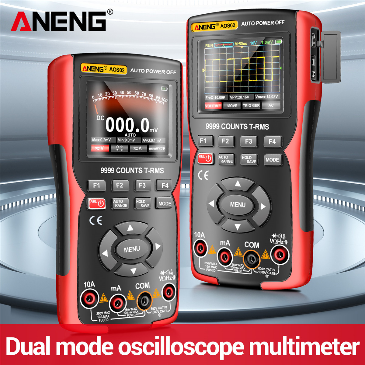 ANENG AOS02 9999 Counts Digital Professional Oscilloscope Multimeter 48M/S 10MHZ PC Waveform Data Storage True RMS Tranistor