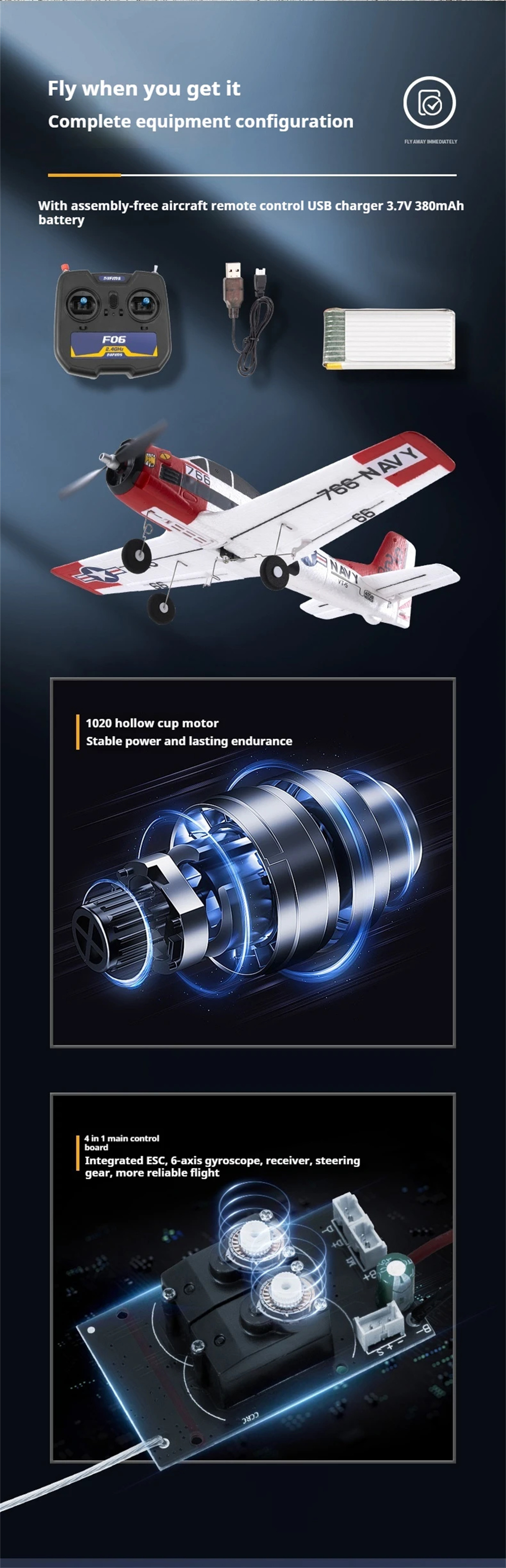 FMS T-28 410mm Wingspan 2.4GHz 4CH Built-in Gyro EPP RC Airplane Fixed Wing RTF for Beginners