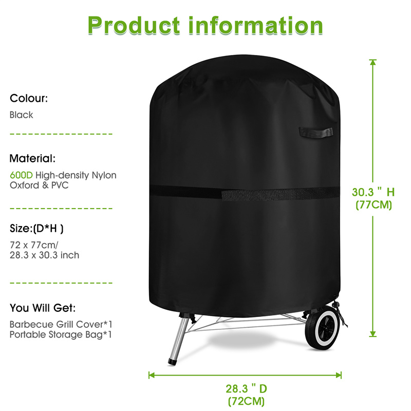 600D BBQ Kettle Cover for Barbeque Grill of Weber Brinkmann NASUM Grill Cover 22-inch Charcoal Grill Covers Waterproof Heavy Duty Char-Broil 28.5 Lx 28.5 Dx 30.5 H Jenn Air and Holland
