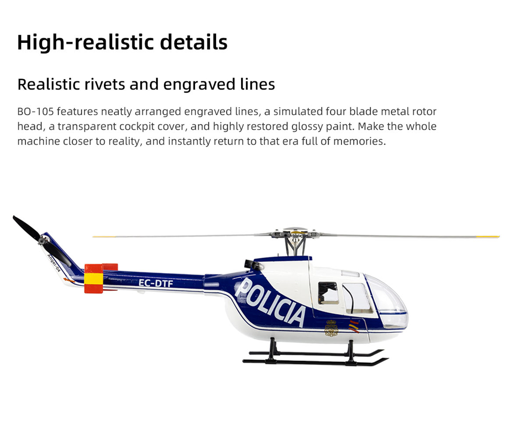FLY WING BO-105 470 Class 2.4G 6CH GPS Stabilized Scale RC Helicopter RTF With H1 Flight Controller