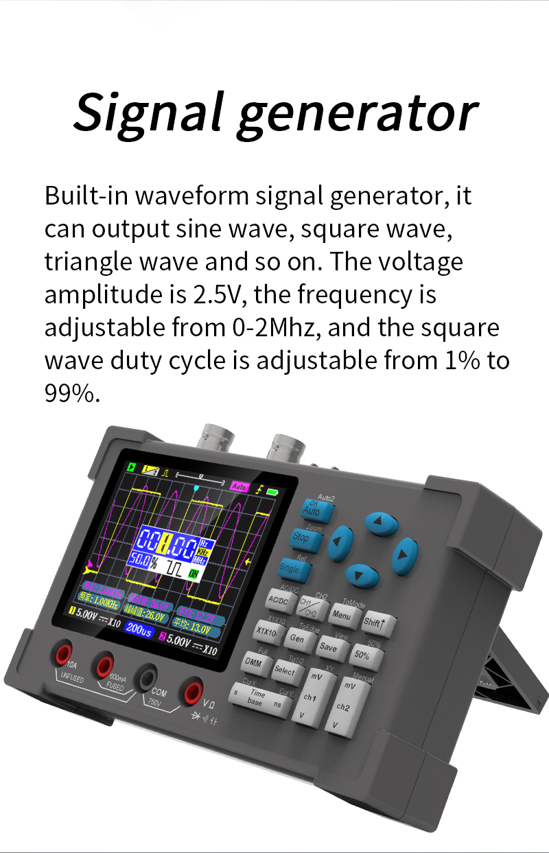 3 in1 Digital Oscilloscope Multimeter Signal Generator 120MHz IPS Display Dual Channel FFT Zoom Mode Portable Testing Tool