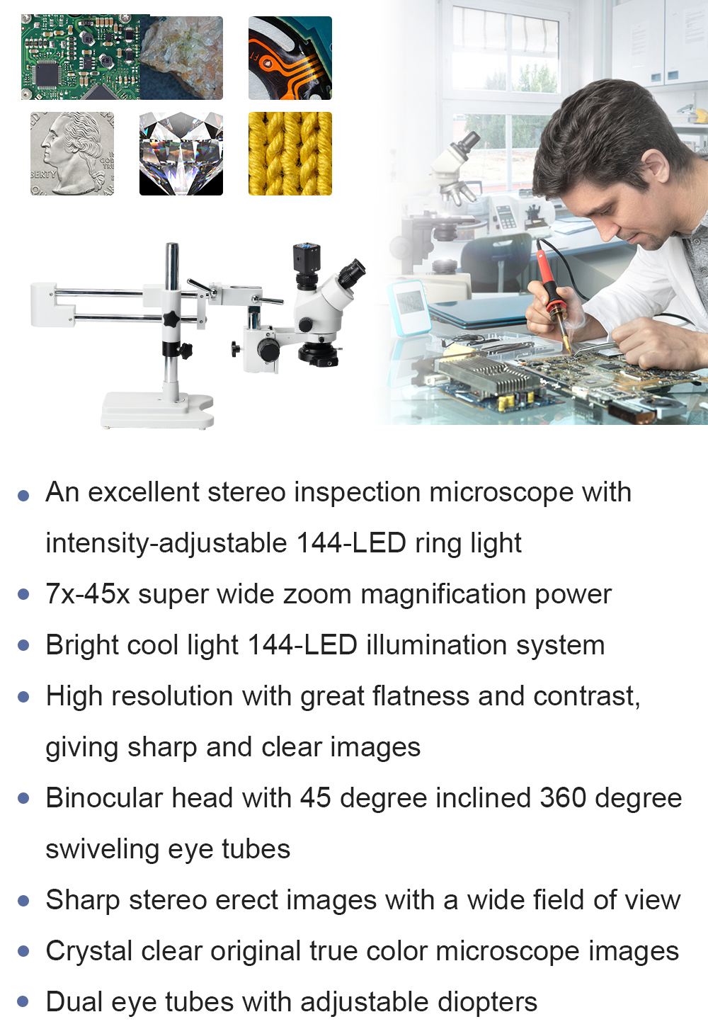 HAYEAR 3.5X 90X  Simul-Focal Double Boom Stand Trinocular Stereo Zoom Stereo Microscope 24MP 4K HDMI Camera 56 LED Light Microscopie