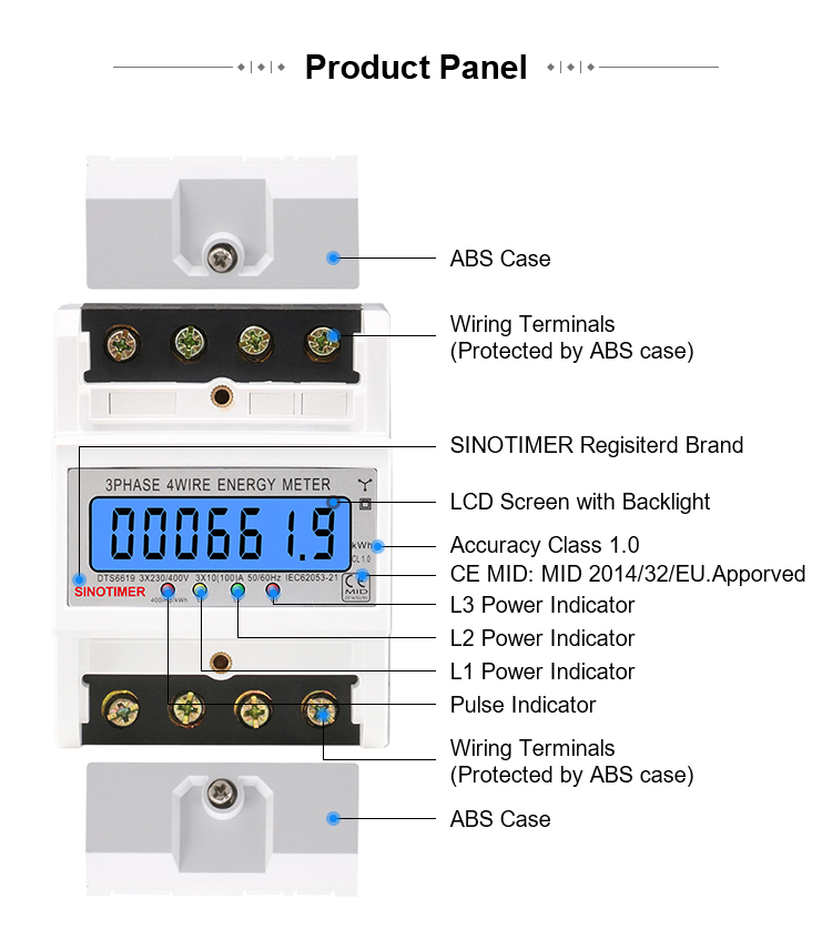 SINOTIMER DTS6619 New Model 100A LCD Digital Display with Backlight Power Meter in Energy Meters Smart Electric Meter 3 Phase Kwh Meter