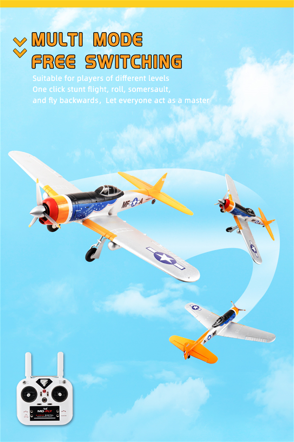 MO-FLY MF-A84 690mm Wingspan 2.4G 10CH Built-in Gyro 3D/6G Switchable Aerobatics EPP RC Airplane Glider RTF Compatible DSM SBUS