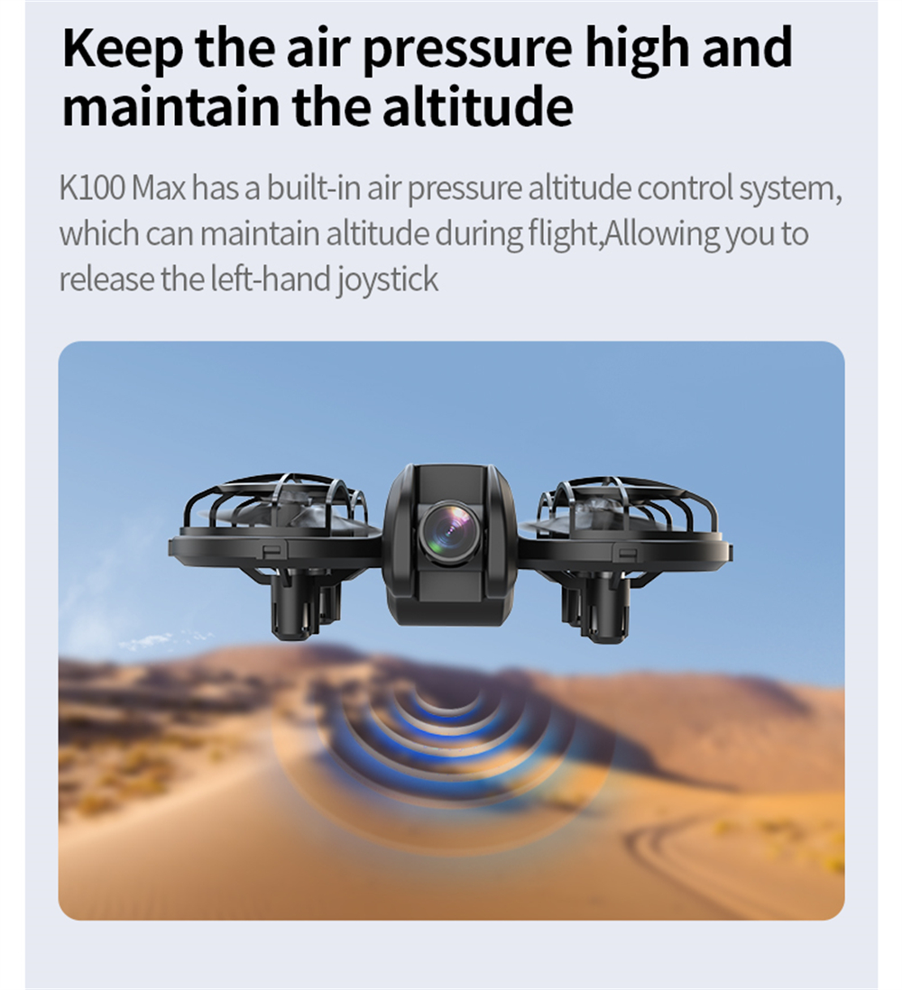 XKJ K100 MAX MINI WiFi FPV with LCD Screen Controller HD Dual Camera Optical Flow Hover Dazzling Lights Circle Protection Kids Gifts 2.4G 4CH 6-Axis Remote Control RC Toys Drone Quadcopter RTF