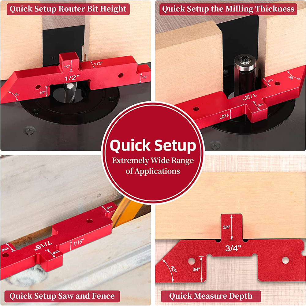14pcs Woodworking Setup Blocks Adjustable Height Gauge for Router Table Saw Angle Measurement