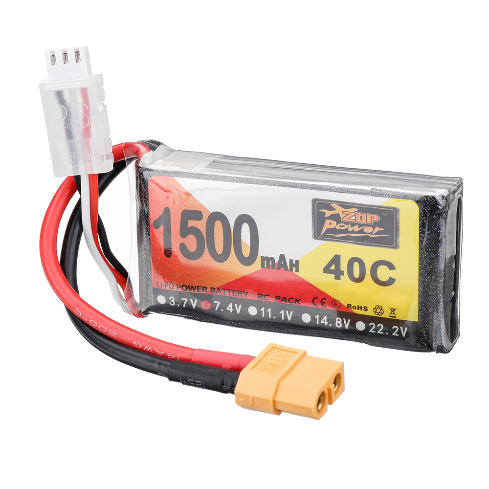 ZOP Power 7.4V 1500mAh 40C 2S LiPo Battery XT60 Plug for RC Drone