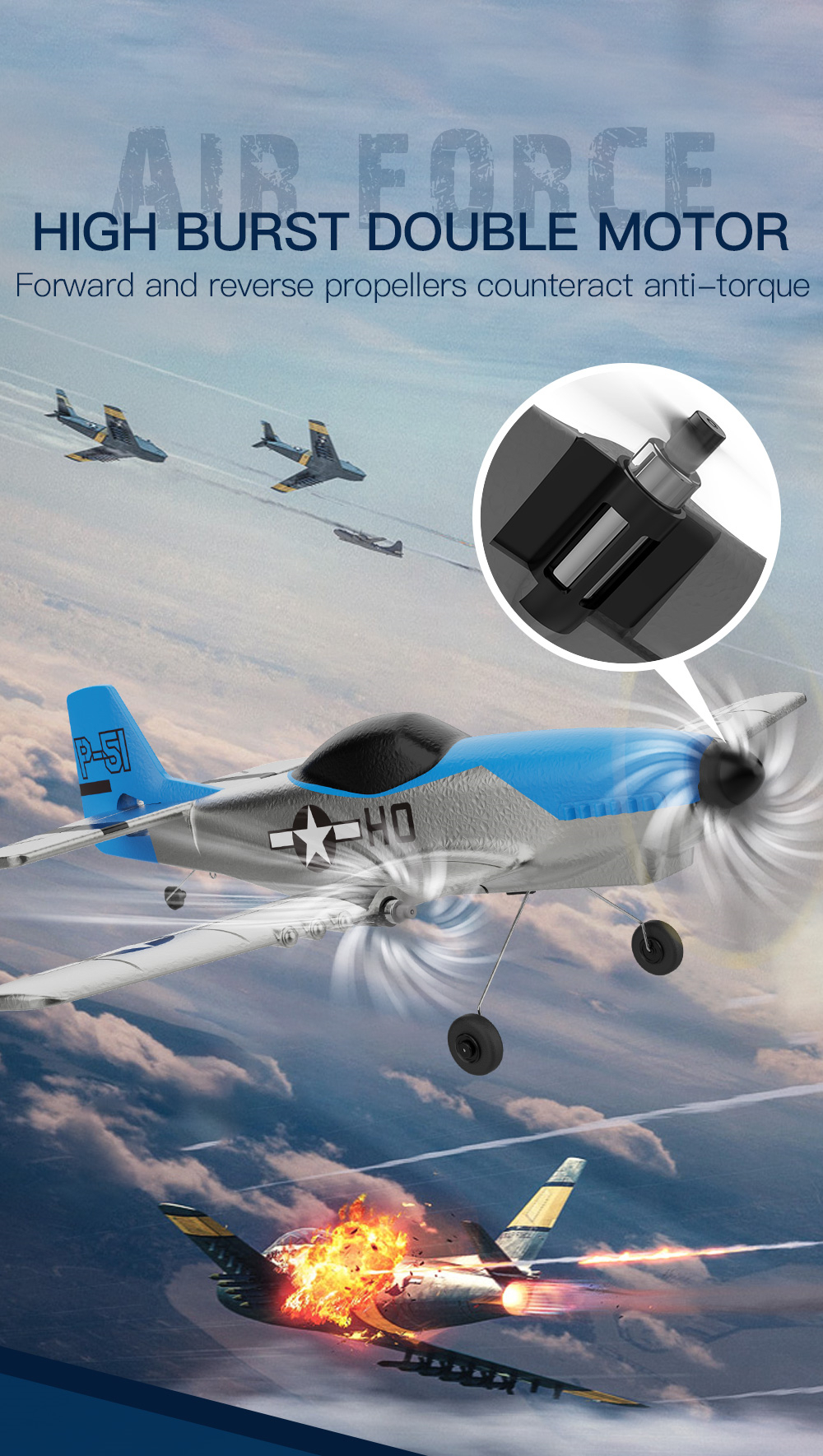 SKRC Z63 Air Force 370mm Wingspan 2.4GHz 3CH Built-in Gyro Dual Motor EPP RC Airplane Fixed Wing Glider RTF for Beginners