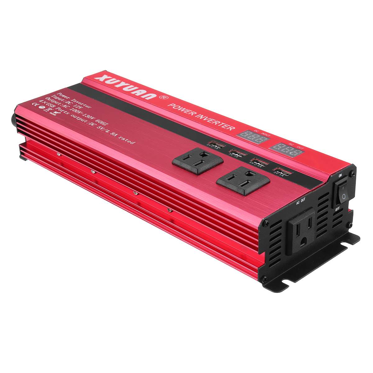 Xuyuan Dual Voltage Inverter with LED Display Dual Sockets Power Inverter 12V/24V to 220V with Modified Sine Wave
