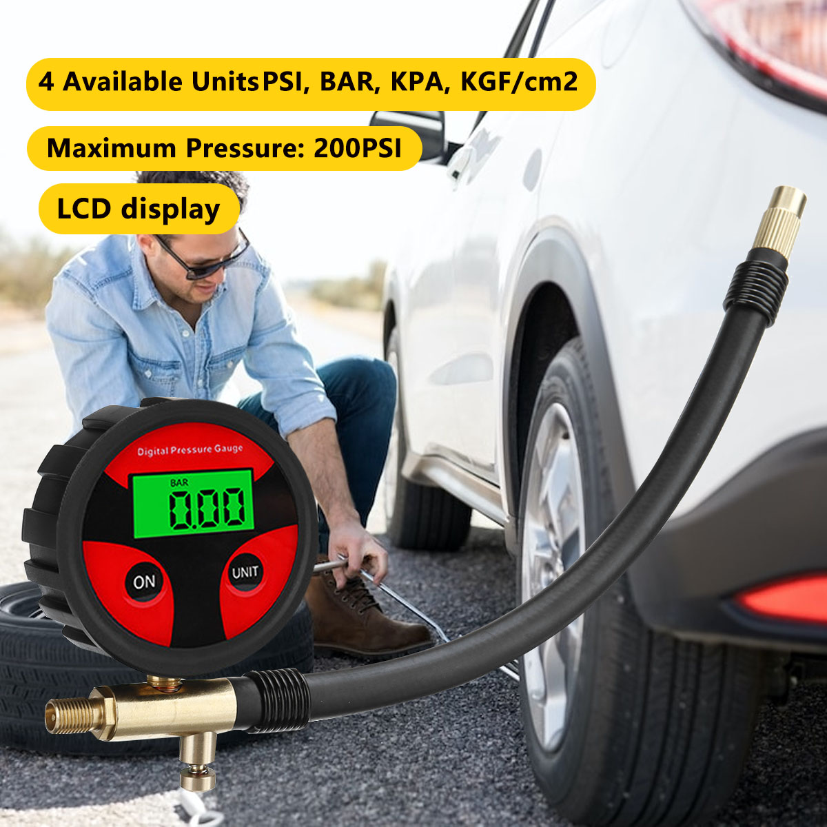 200 PSI Digital Tire Pressure Gauge LCD Backlight LED Digital Tire Pressure Gauge for Car Pressure Tester