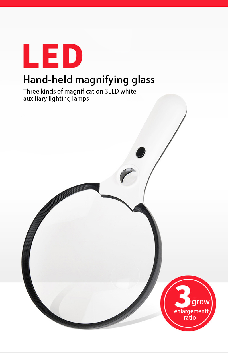 Handheld 135mm Large Lens Magnifying Glass with 10x 20x 45x Magnification LED and UV Light for Reading and Antique Appraisal