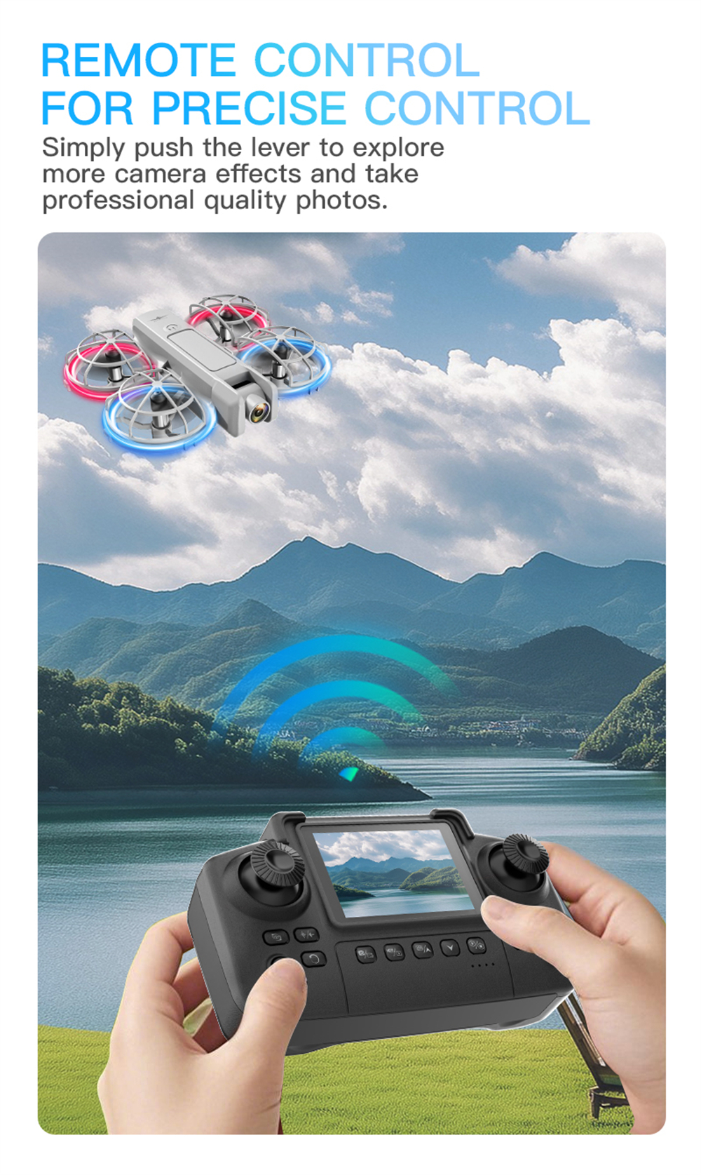 KFPLAN KF600 WiFi FPV with Screen Controller HD Camera Optical Flow Hover Circle Protection Kids Gifts Dazzling Lights 2.4G 4CH 6-Axis Remote Control RC Toys Drone Quadcopter RTF