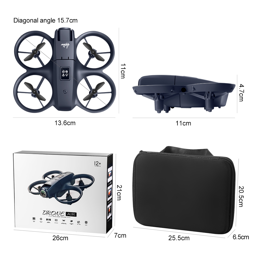 ZFR E66 AIR MINI WiFi FPV with 4.3inch Display Dual Camera 180° Electrically Adjustable Optical Flow Hover Automatic Obstacle Avoidance Circle Protection Kids Gifts 2.4G 4CH 6-Axis Remote Control RC Toys Drone Quadcopter RTF