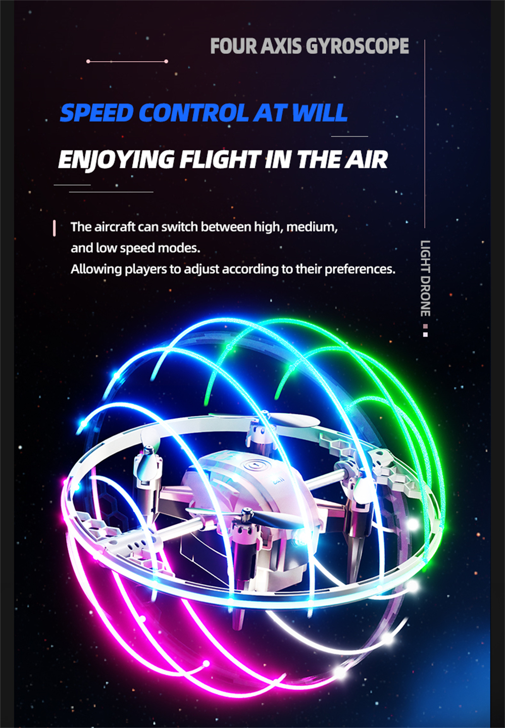 JJRC H131 AURORA BALL Stunt Light Ring 360° Spin Altitude Hold Mode RGB Color LED Circle Protection Kids Gifts 2.4G 4CH 6-Axis Remote Control RC Toys Drone Quadcopter RTF