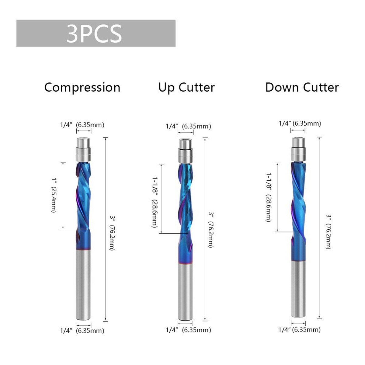 1/4 Inch Shank Premium Carbide Spiral Flush Trim Router Bit Set with Ball Bearings High Durability Versatile Woodworking Tool