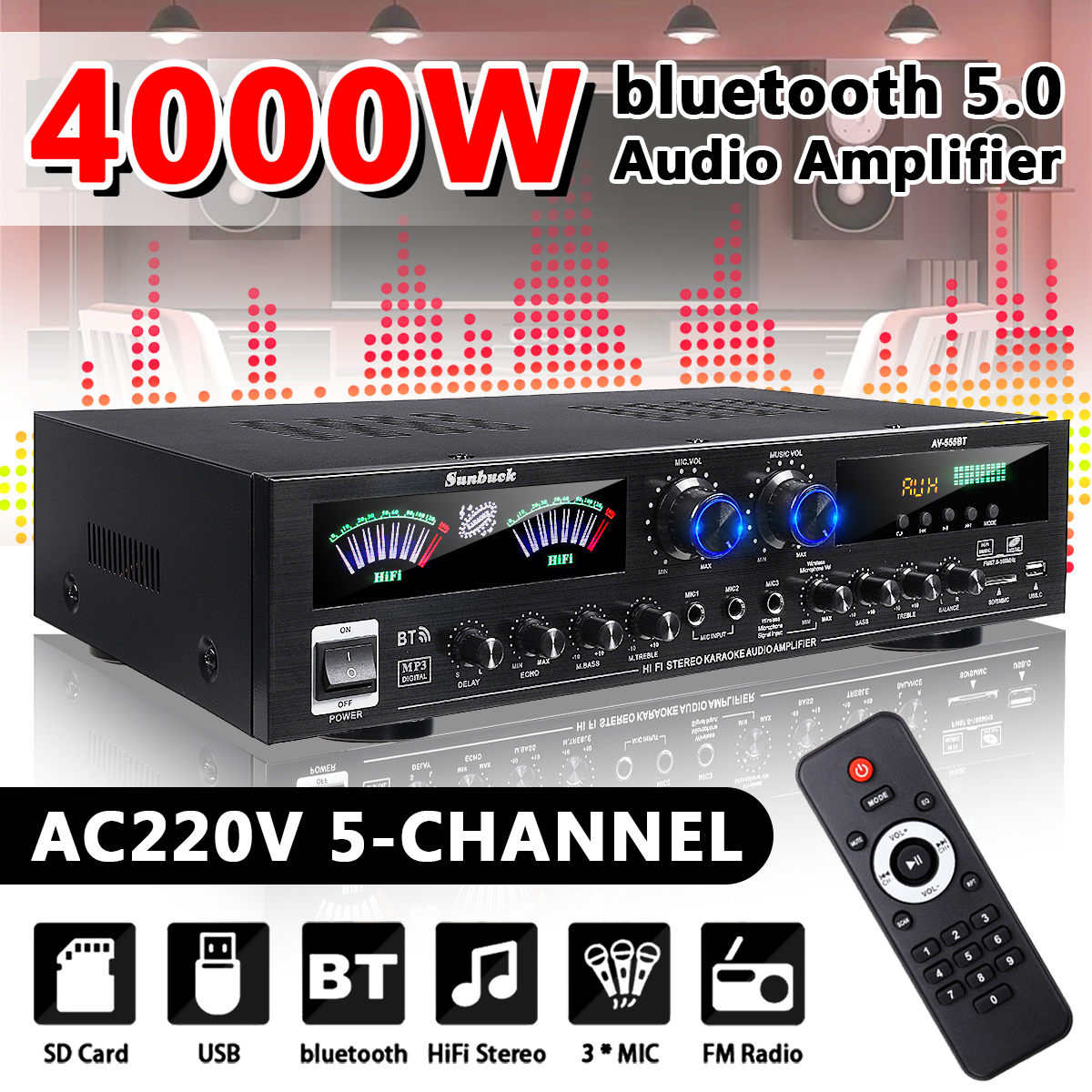 Venta de Amplificador de audio para subwoofer SUNBUCK AV555BT