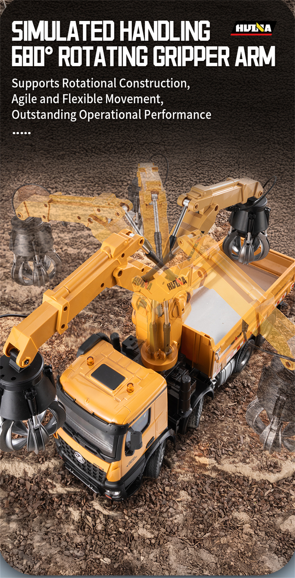 HUINA 1538 1/14 2.4G 26CH Semi-alloy RC Car Grabbing Wood Dump Truck 3-in-1 Vehicle Model RTR