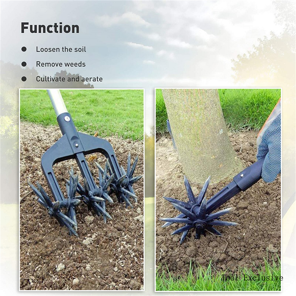 Rotary Cultivator 2 In 1 Garden Tool Garden Lawn Manual Soil Plowing Tool Adjustable Manual Lawn Aerators Rotary Tiller