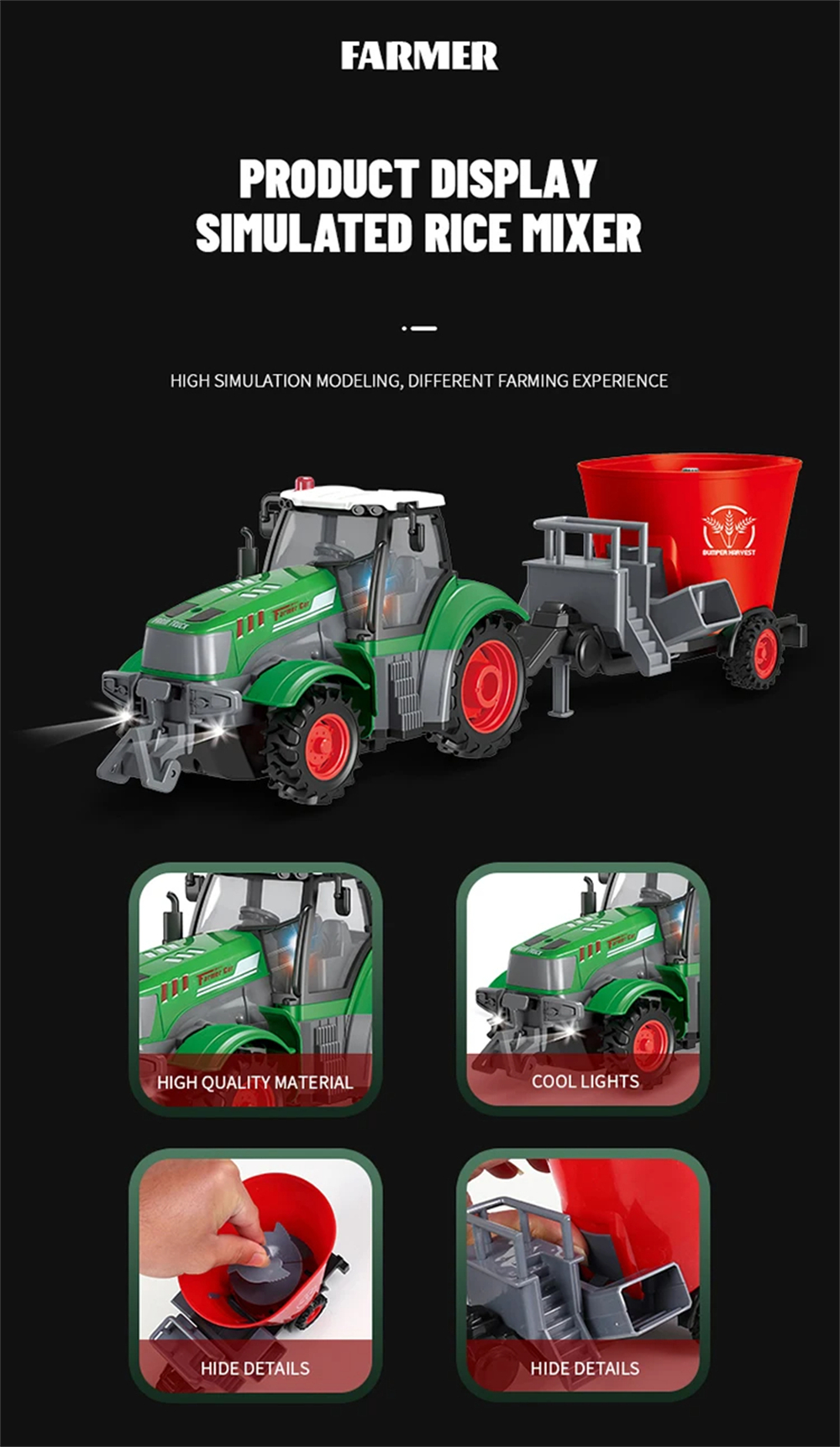 Landi QH205 1/24 27MHZ 4CH RC Car Farmer Series Wood Simulated Transport Model Light Sound Remote Control Toys Boys Dump Truck Engineering Vehicle Set Kids Gifts