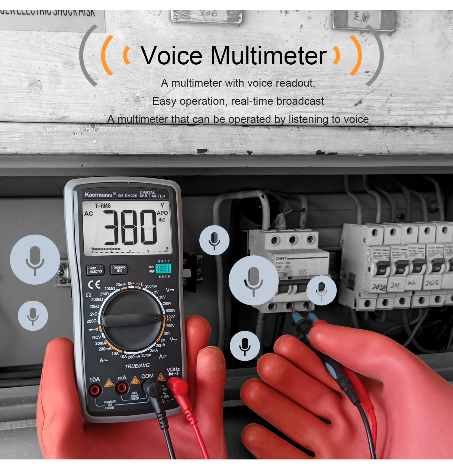 Kaemeasu KM-DM02S Digital Multimeter with Voice Broadcast True RMS Measurement Non-Contact Voltage Detection High Precision Auto-Ranging Multimeter for Electrical Troubleshooting