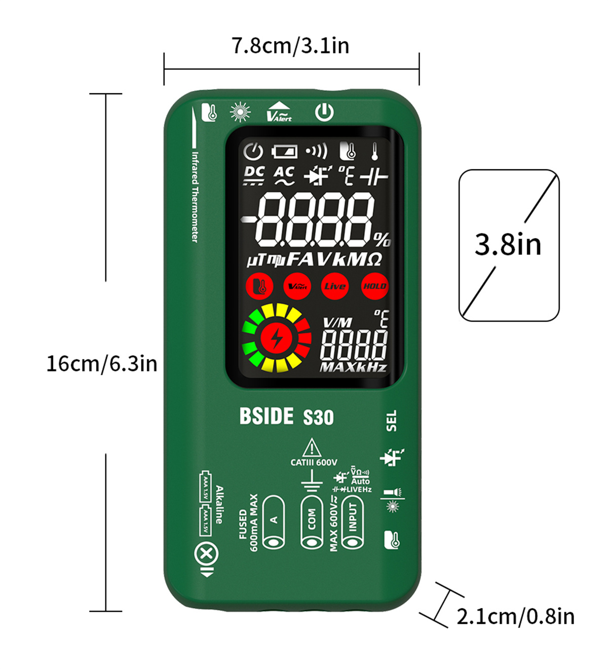 BSIDE S30 Smart Multimeter with Infrared Temperature Measurement Color Screen High Precision Voltage Current Resistance Capacitance Tester