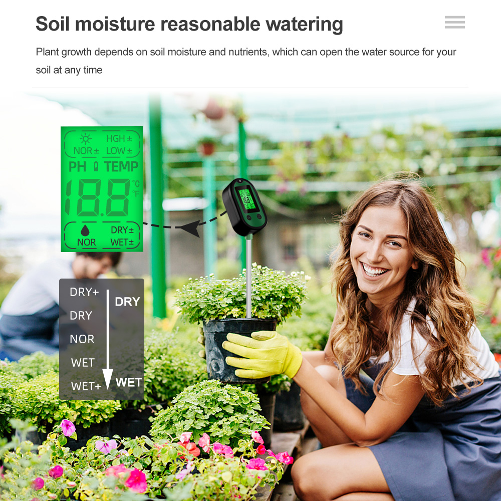 Garden 5 in 1 Soil Moisture Sensor pH Meter Metal Probe Soil Moisture Detector Acidity Temperature Tester for Plants Flowers