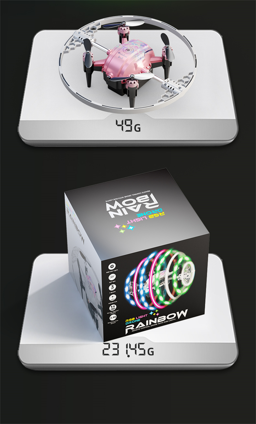 JJRC H131 AURORA BALL Stunt Light Ring 360° Spin Altitude Hold Mode RGB Color LED Circle Protection Kids Gifts 2.4G 4CH 6-Axis Remote Control RC Toys Drone Quadcopter RTF