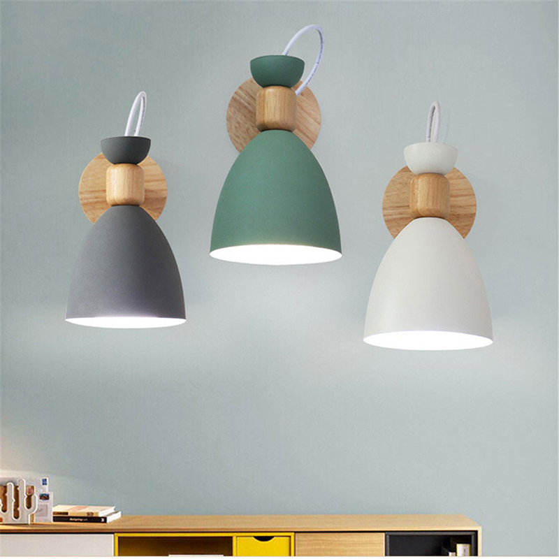 Nordic Solid Wood Bedroom Wall Light Modern Minimalist Macaron LED Wall Lamp Creative Living Room Indoor Lighting