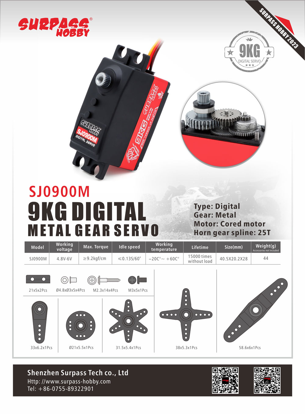 SURPASS-HOBBY SJ0900M 9KG Digital Waterproof Servo for Fixed Wing RC Helicopter Robot