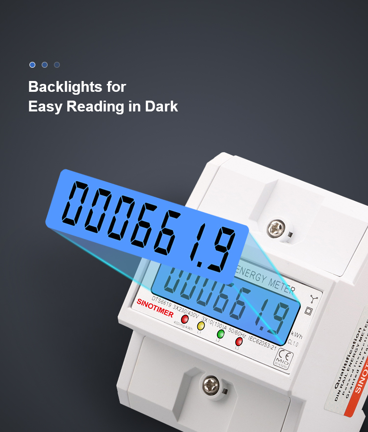 SINOTIMER DTS6619 New Model 100A LCD Digital Display with Backlight Power Meter in Energy Meters Smart Electric Meter 3 Phase Kwh Meter