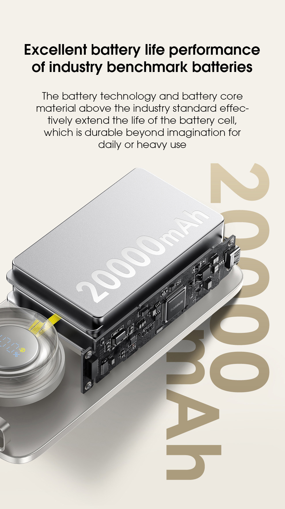 Baseus NOMOS 30W 74Wh 20000mAh Digital Display Power Bank Built-in iP Retractable Cable External Battery Power Supply Fast Charging for iPhone 15 14 13 for Huawei Pura70 Ultra for Samsung Galaxy S24 for Xiaomi Civi4 Pro