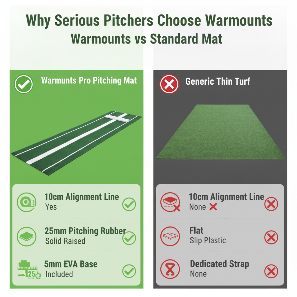 Warmounts 10x3 FT tappetino da lancio baseball con linea di passo, piastra di allenamento per lancio di softball, erba artificiale portatile, tappetino EVA antiscivolo per pratica al chiuso e all'aperto per giovani e adulti Warmounts