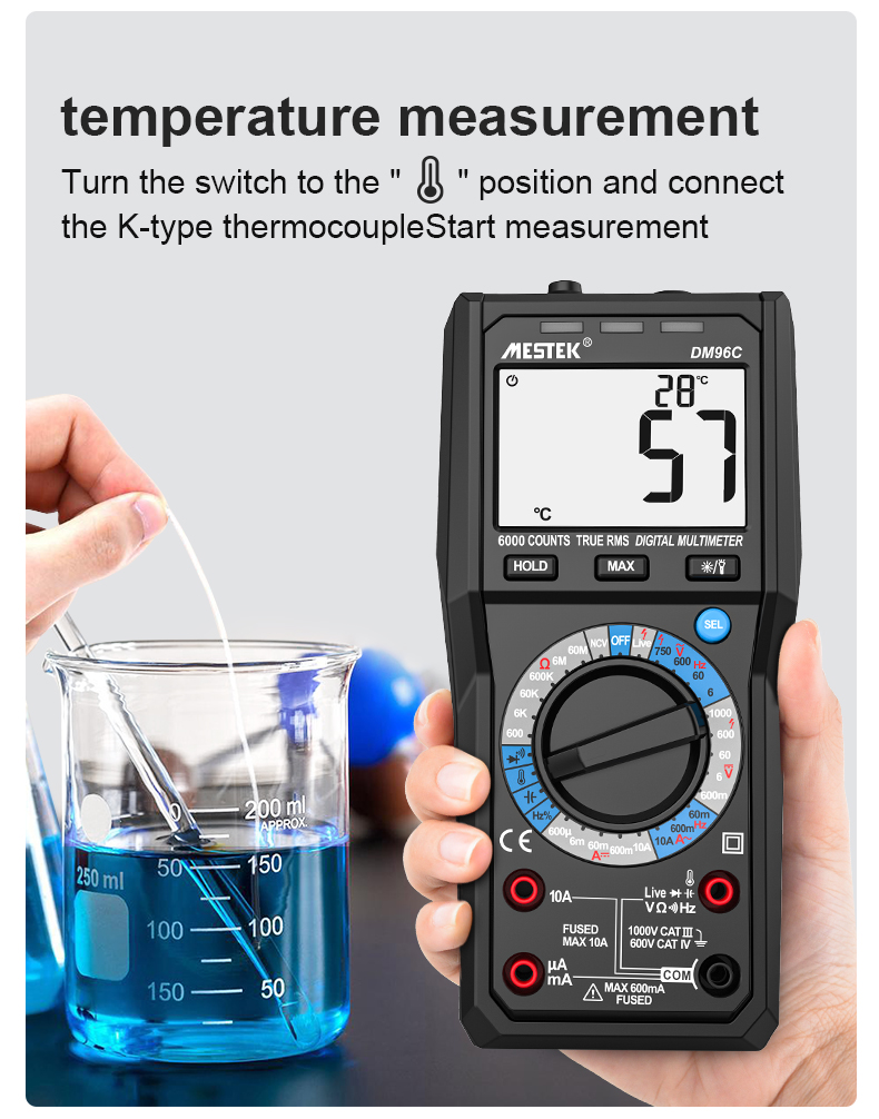 MESTEK TRMS Large Au-to Digital Multimeter Auto Range Fast Accurately Measures Multimetro 1000V 10A AC DC Ohm Hz NCV Live Voltage Meter