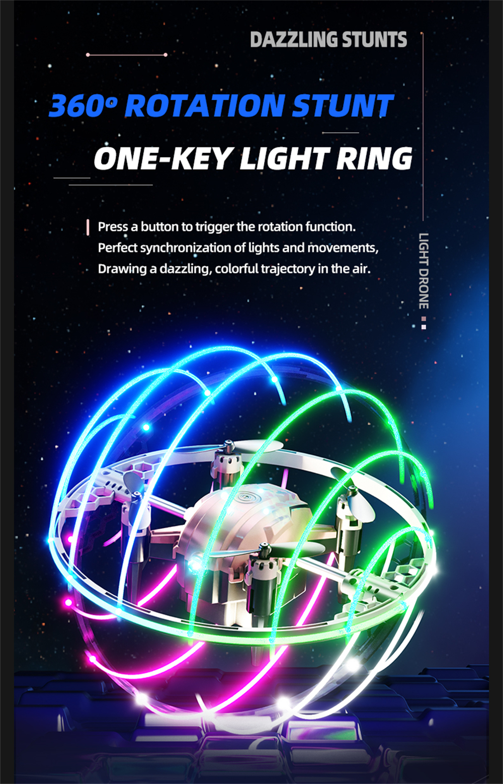 JJRC H131 AURORA BALL Stunt Light Ring 360° Spin Altitude Hold Mode RGB Color LED Circle Protection Kids Gifts 2.4G 4CH 6-Axis Remote Control RC Toys Drone Quadcopter RTF