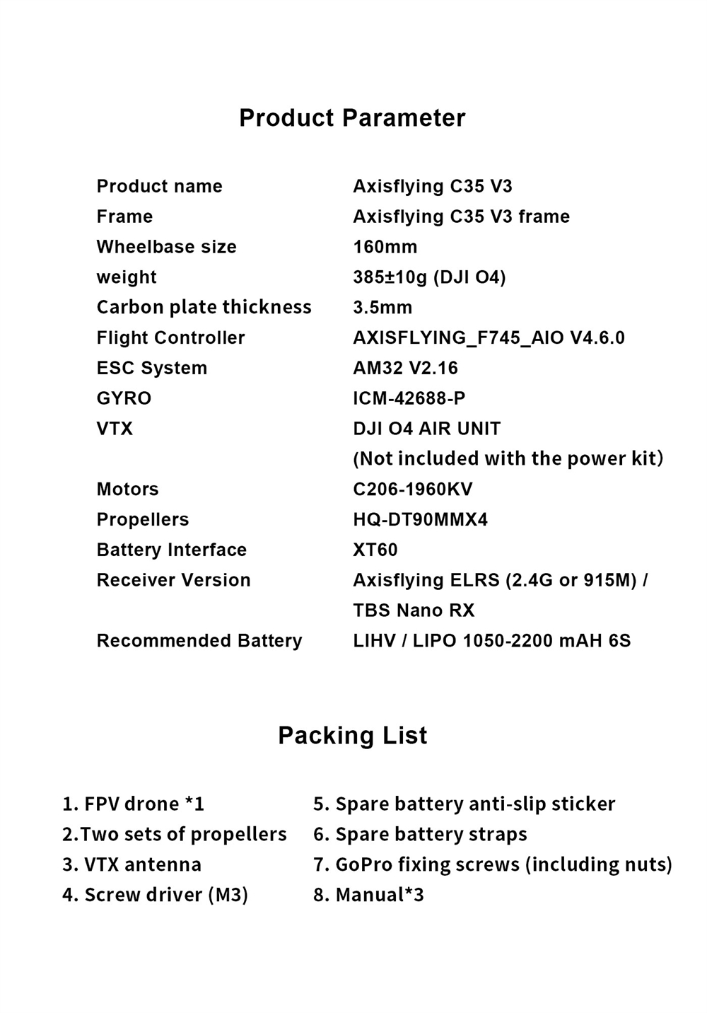 Axisflying Cineon C35V3 O4 160mm 3.5 Inch 6S GPS Cinewhoop / Cinematic RC FPV Racing Drone BNF with F745 AM32 HD Digital System