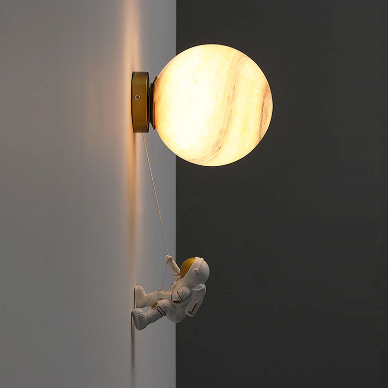 Children's Room Moon Wall Lamp Modern Minimalist Creative Astronaut Full Copper Cartoon Boy Bedroom Bedside Background Wall Lamp
