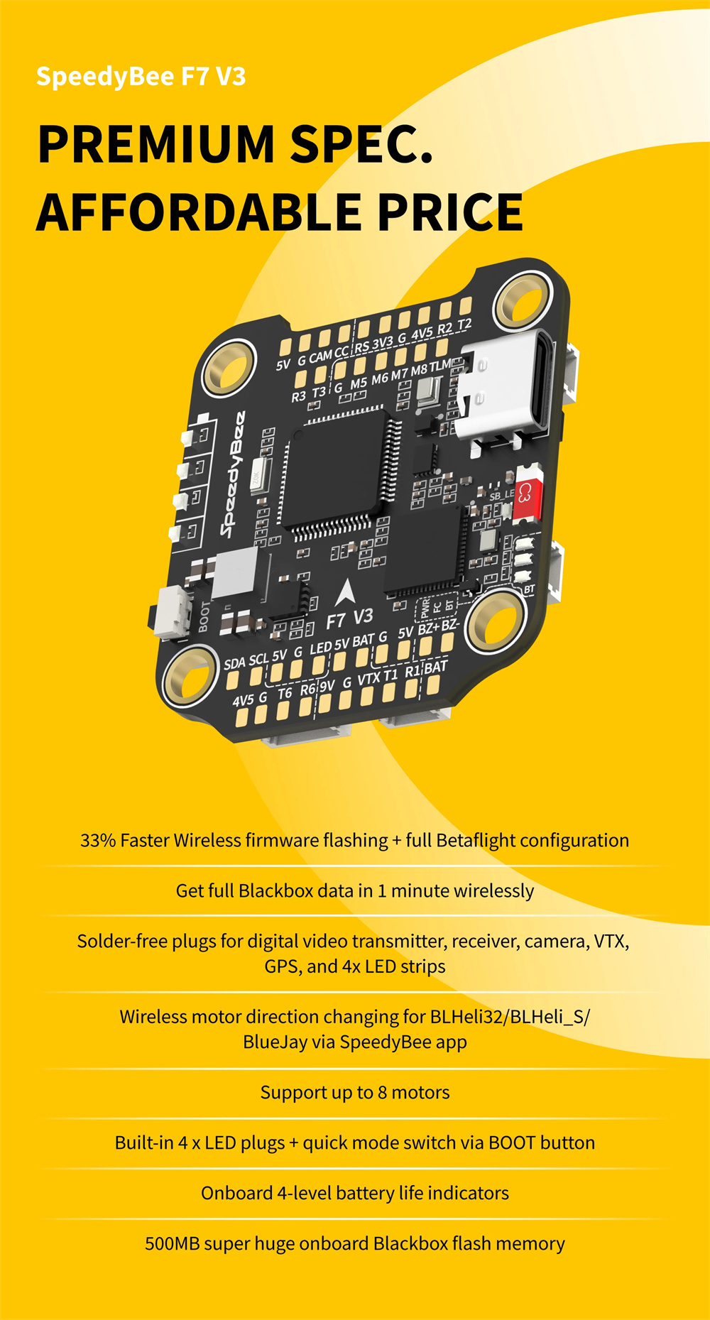 30.5x30.5mm SpeedyBee F7 V3 Flight Controller BL32 50A 4in1 ESC 3-6S Stack for FPV Racing RC Drone