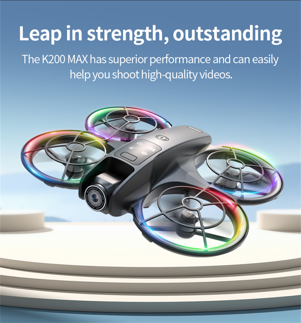 XKJ K200 MAX WiFi FPV with LCD Screen Controller HD Dual Camera Electrically Adjustable Optical Flow Hover Automatic Obstacle Avoidance Dazzling 7-Lights Circle Protection Brushless 2.4G 4CH 6-Axis Remote Control Toys RC Drone Quadcopter RTF